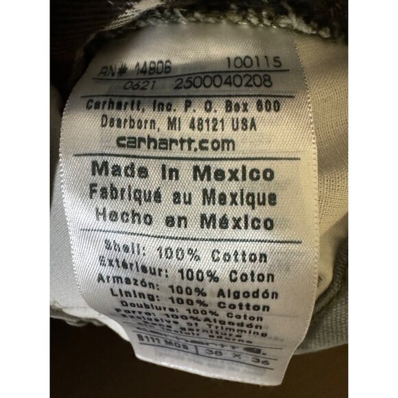 Carhartt Pants Mens 38x36 Green Flannel Lined Workwear B111 MOS Olive - Picture 3 of 13